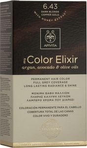 Apivita My Color Elixir Βαφή Μαλλιών με Έλαιο Ελιάς Argan και Αβοκάντο - Απόχρωση Νο 6.43 Ξανθό Σκούρο Χάλκινο Μελί 50ml