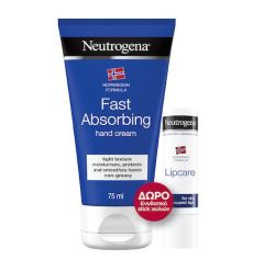 Neutrogena Fast Absorbing Hand Cream Άμεσης Απορρόφησης 75ml και Δώρο Lip Moisturizer Ενυδατικό Στικ Χειλιών 4.8gr