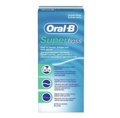 Oral B Super Floss Οδοντικό Νήμα Με Κερί Κατάλληλο Για Γέφυρες και Σιδεράκια 50m
