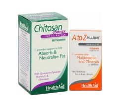 Health Aid Chitosan Complex Συμπλήρωμα Διατροφής για Απώλεια Βάρους 90Caps και μαζί A To Z Multivit για Αντιοξειδωτική Δράση 30Tab