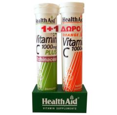 HEALTH AID Vitamin C 1000mg Echinacea + ΔΩΡΟ Vitamin C 1000mg Orange 2x20 Αναβράζοντα Δισκία 