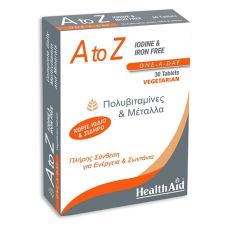 Health Aid A To Z Πολυβιταμίνες και Μέταλλα Χωρίς Ιώδιο και Σίδηρο 30 ταμπλέτες