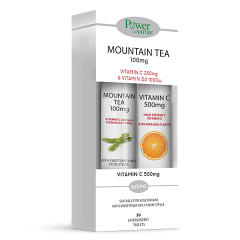 Power Of Nature Mountain Tea 100mg Γεύση Τσάι του Βουνού 20 eff. tabs με Δώρο Vitamin C-500mg Γεύση Πορτοκάλι 20 eff. tabs