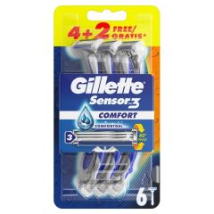 GILLETTE Sensor 3 Comfort Ανδρικά Ξυραφάκια Μιας Χρήσης 4+2 Tεμάχια.